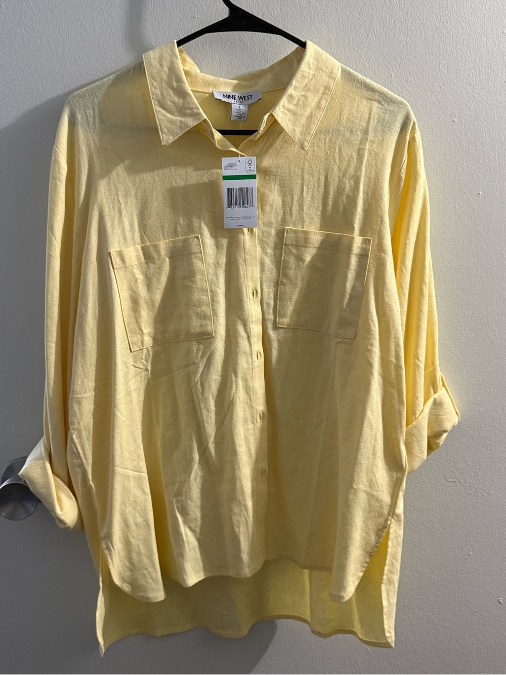 Nine West Pale Yellow Casual Button-Front Shirt